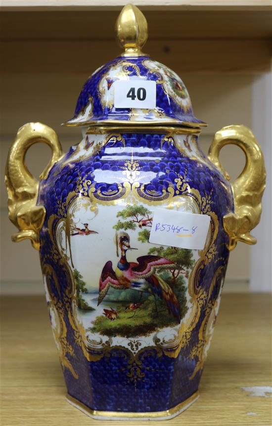 A Chamberlains Worcester scale blue vase and cover (a.f.)